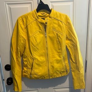 Guess Yellow Women's Moto  Faux Leather Jacket